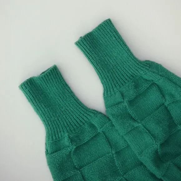 Women's Sweater S Woven Green Tight Knit Crew Neck Ribbed Long Sleeve Pullover - Picture 4 of 10